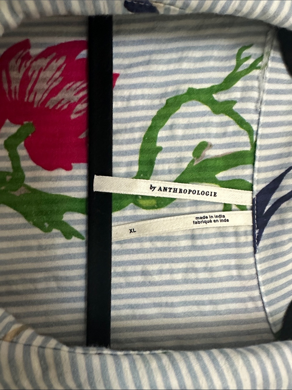 Anthropologie Striped Maxi Dress with Multicolor Floral & Bird Print - Picture 3 of 4